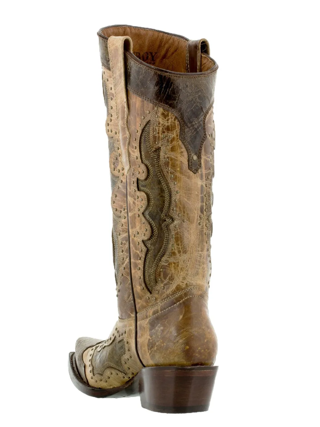 Womens Kenia Sand Western Cowboy Boots Studded - Snip Toe