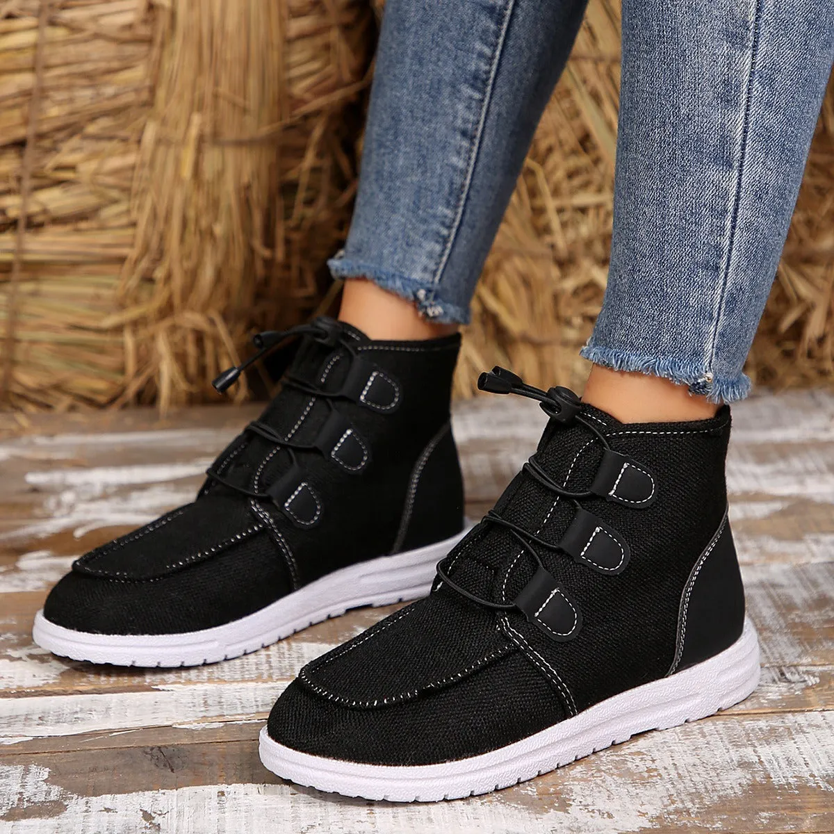 Women's Lace-Up Round Toe Flat Sneakers