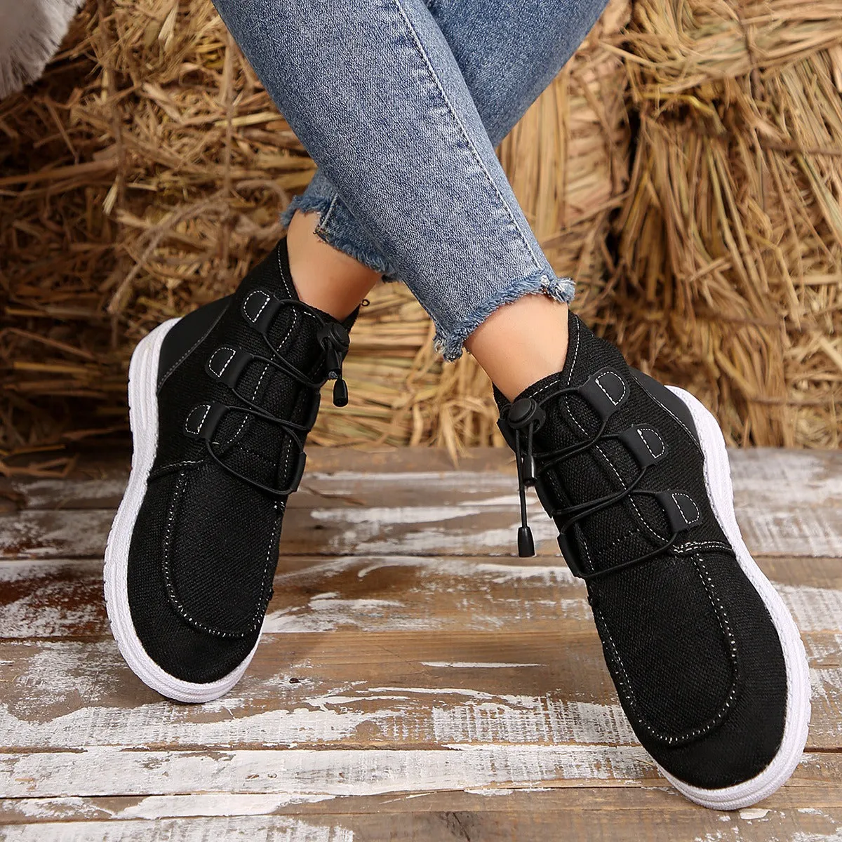 Women's Lace-Up Round Toe Flat Sneakers