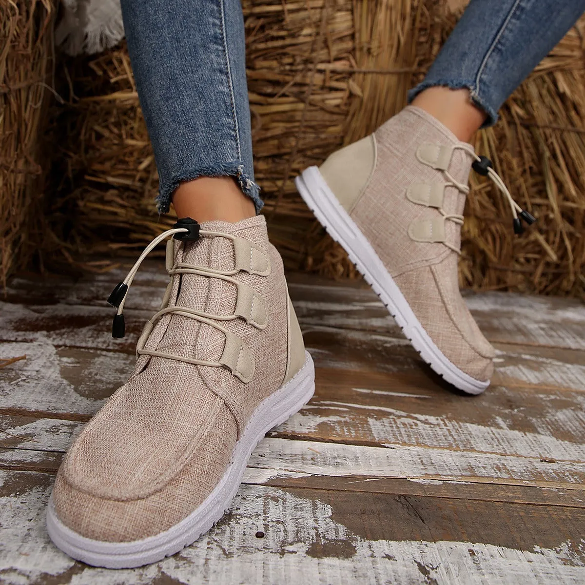 Women's Lace-Up Round Toe Flat Sneakers