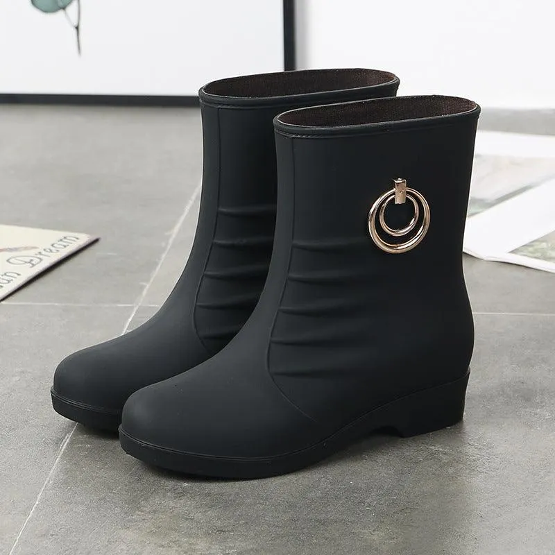 Women's Middle Tube Non-slip Warm With Velvet Rain Boots