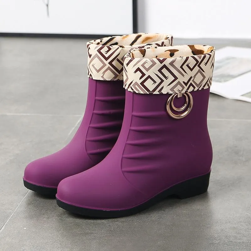 Women's Middle Tube Non-slip Warm With Velvet Rain Boots