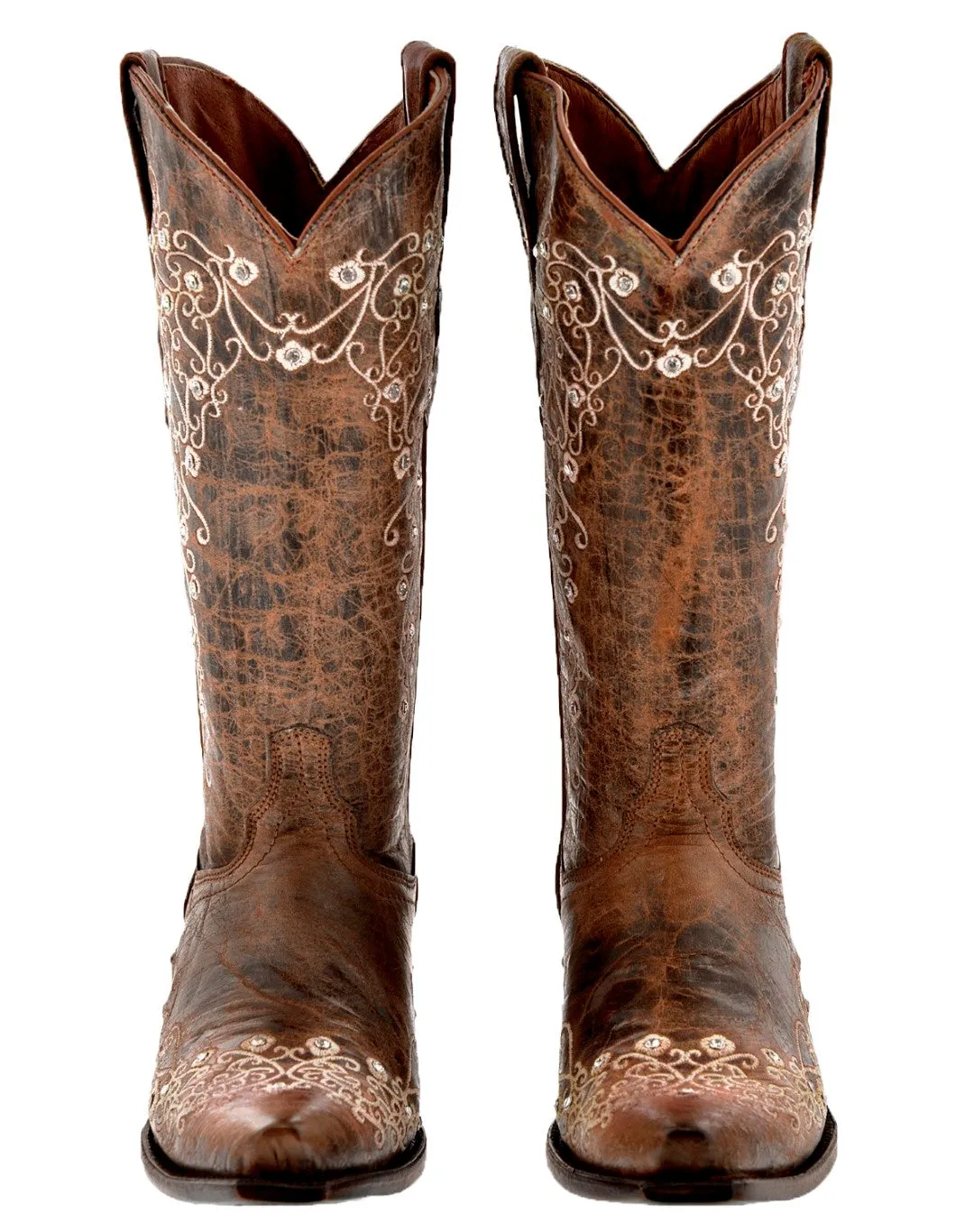 Womens Stella Cognac Leather Cowboy Boots - Snip Toe