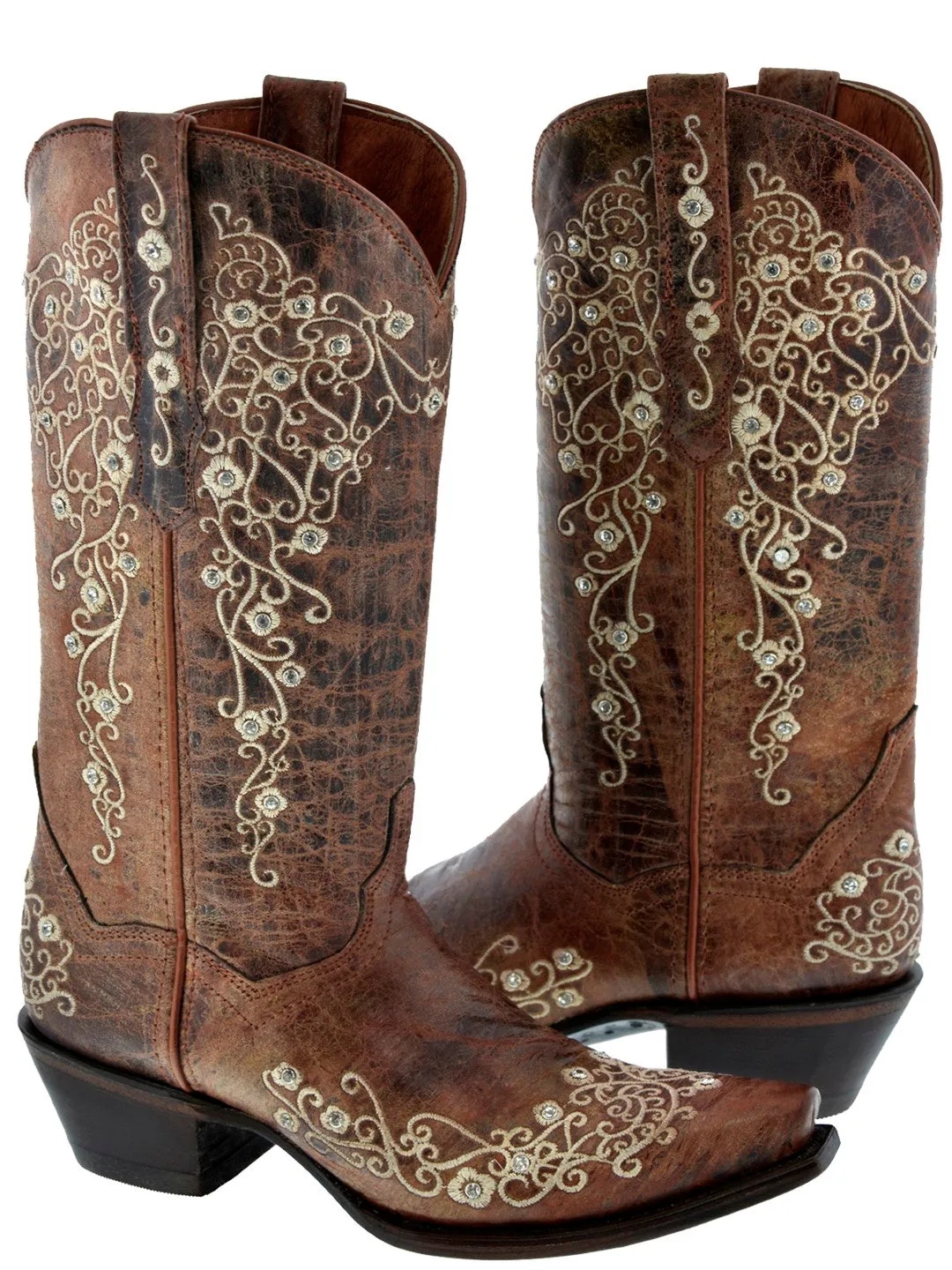 Womens Stella Cognac Leather Cowboy Boots - Snip Toe