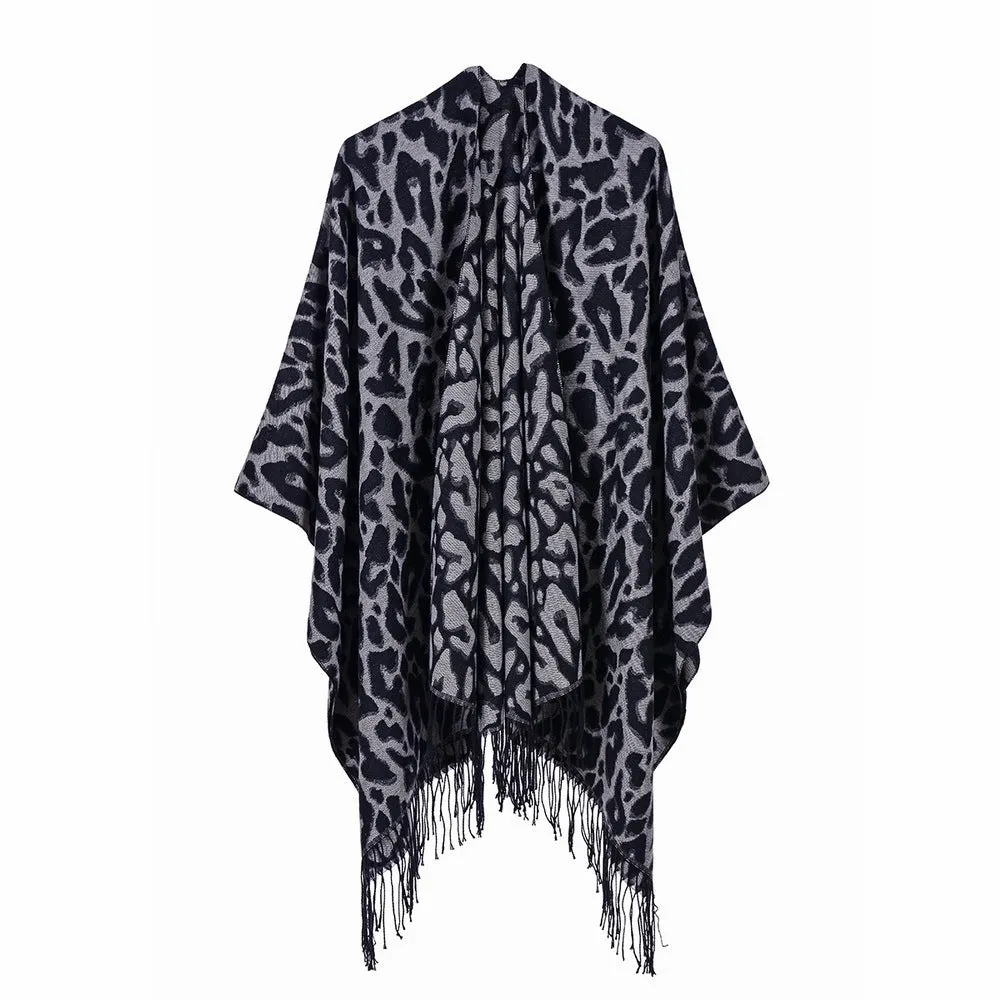 Women's street scarf in autumn and winter, versatile, warm and dual-use, monochrome tassel cape