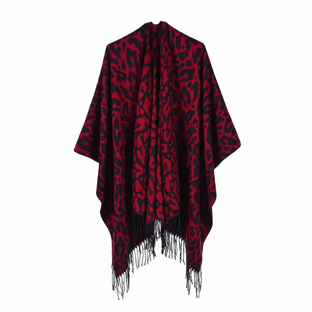 Women's street scarf in autumn and winter, versatile, warm and dual-use, monochrome tassel cape