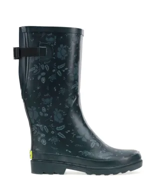 Women's Tall Feminine Floral Wide Calf Rain Boot - Slate