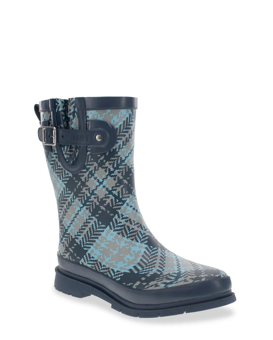 Women's Tweed Plaid Faux Fur Mid Rain Boot - Black