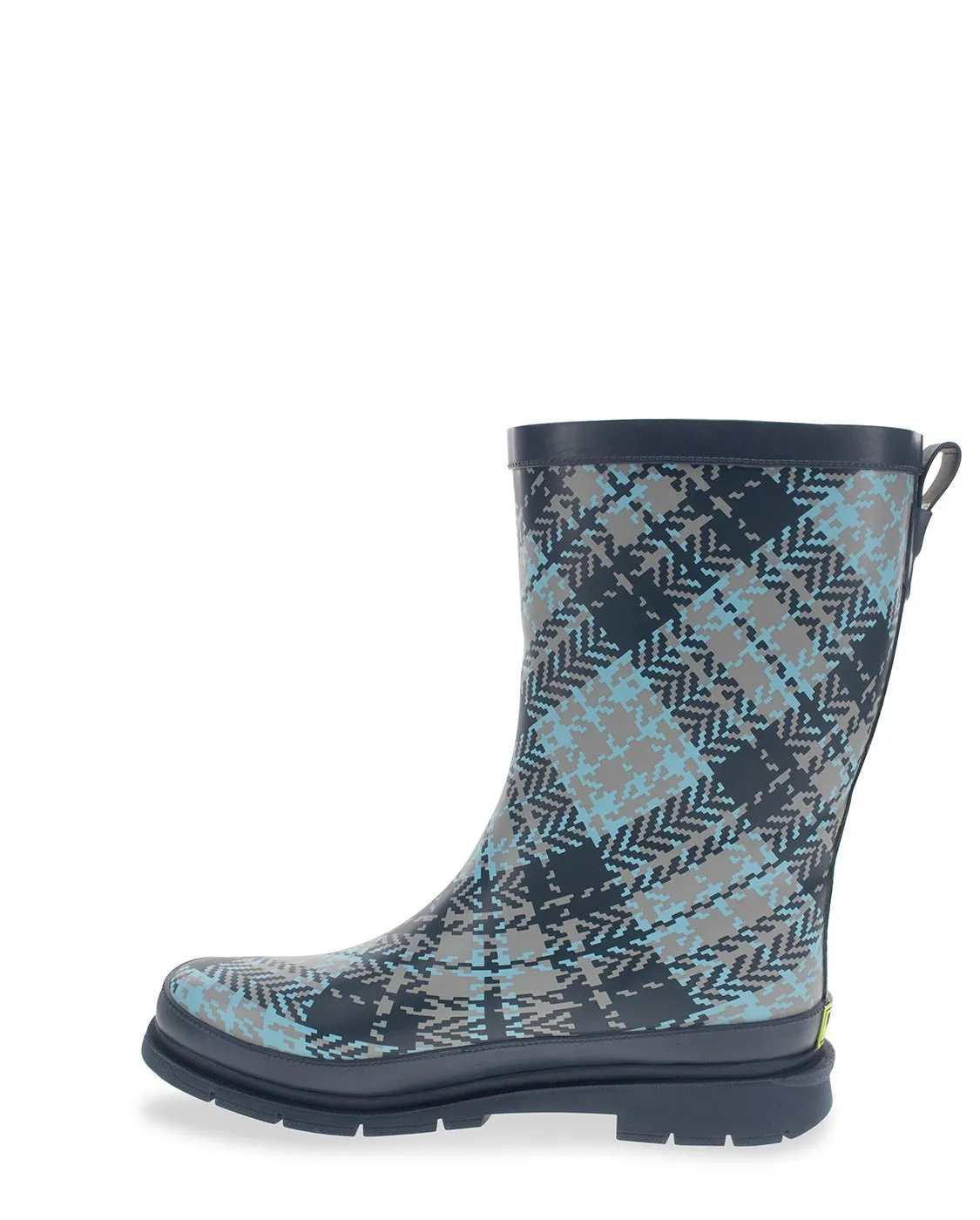 Women's Tweed Plaid Faux Fur Mid Rain Boot - Black