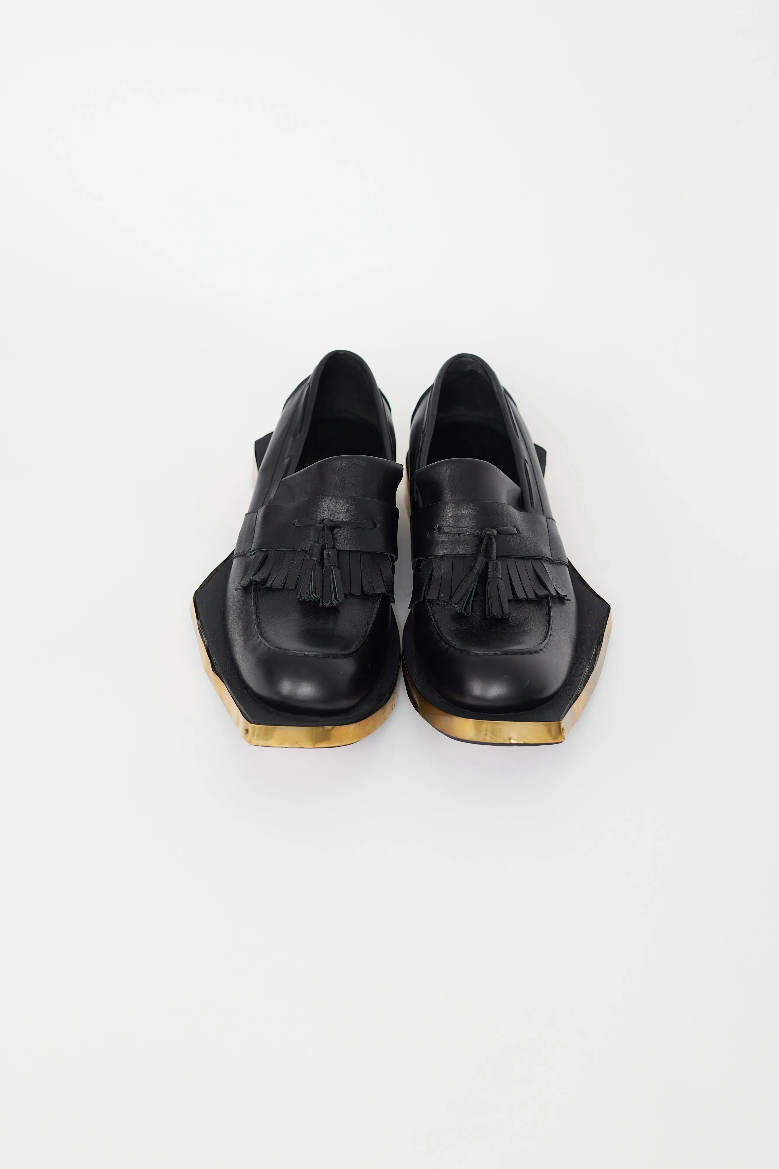 X Kiroic SS 2012 Black Leather Geometric Loafer