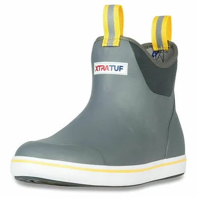 XTRATUF 22735 Waterproof Men's 6-inch Gray Yellow Ankle Boat Deck Rubber Boots